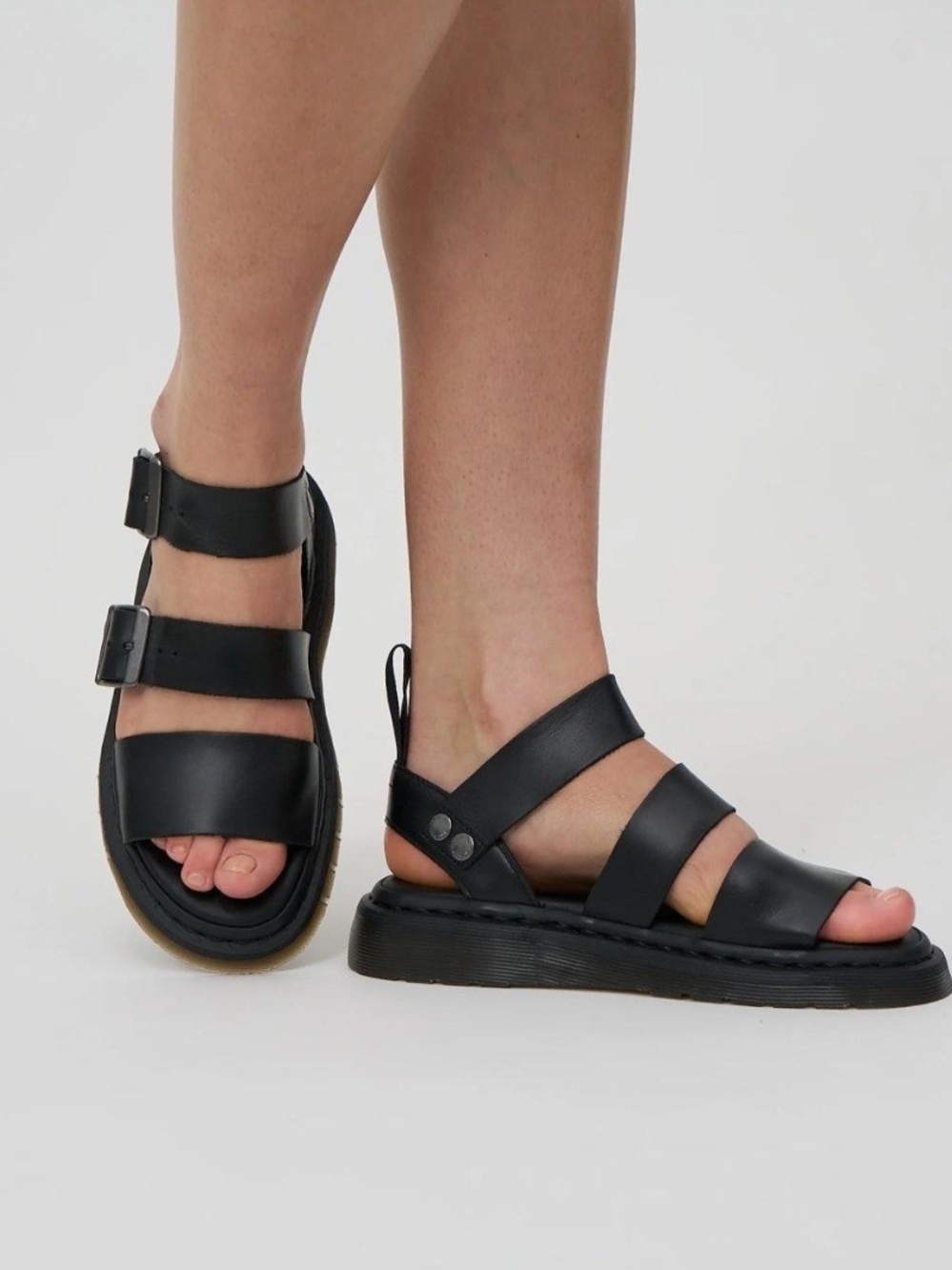 Dr. Martens Women's Black Leather Triple-Strap Sandals